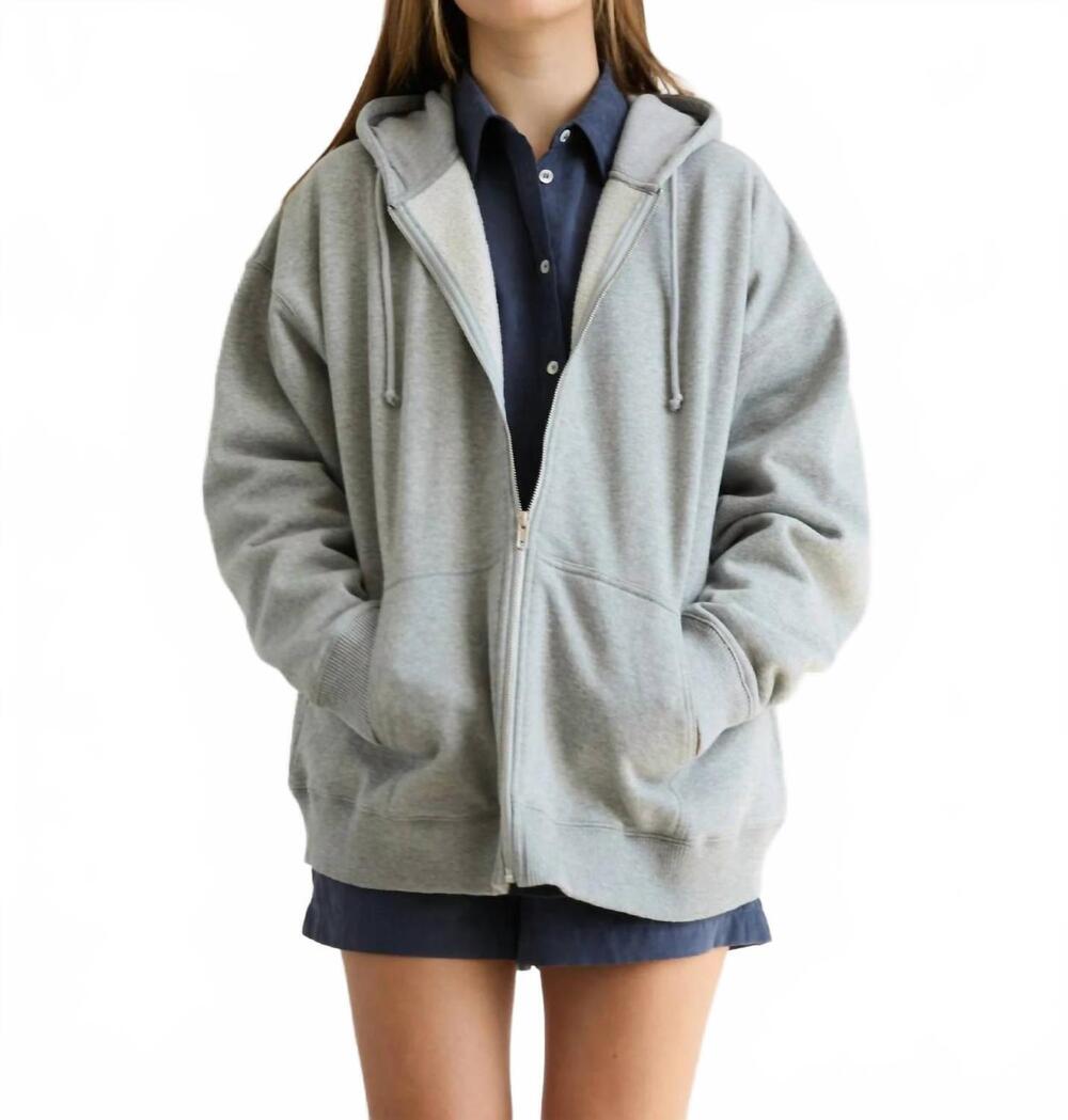 NEW GOLDEN arabelle cotton soft fleece zip up hoodie in heather grey